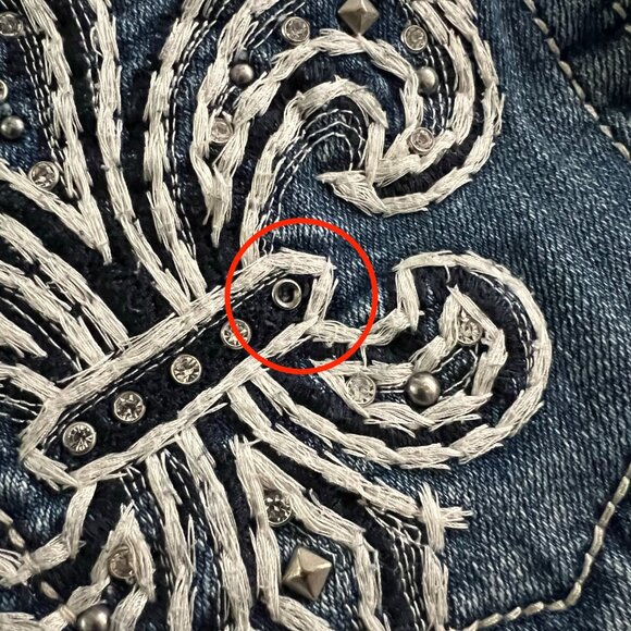 Miss Me Jeans Womens 30 Fleur de Lis Embellished Bootcut Distressed Denim - Picture 5 of 11